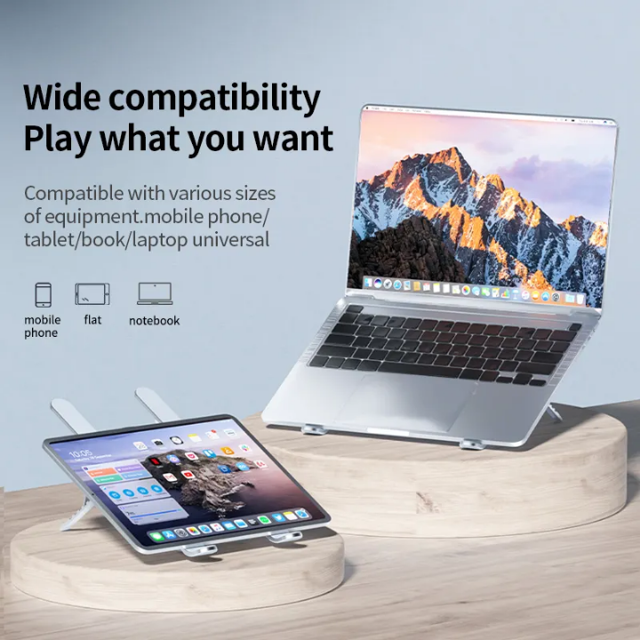 Aluminum laptop stand with dual cooling fans foldable small size portable Laptop stand with 2 efficient fast cooling fans to enhance your laptop speed and life ,the laptop stand reliefs neck pain