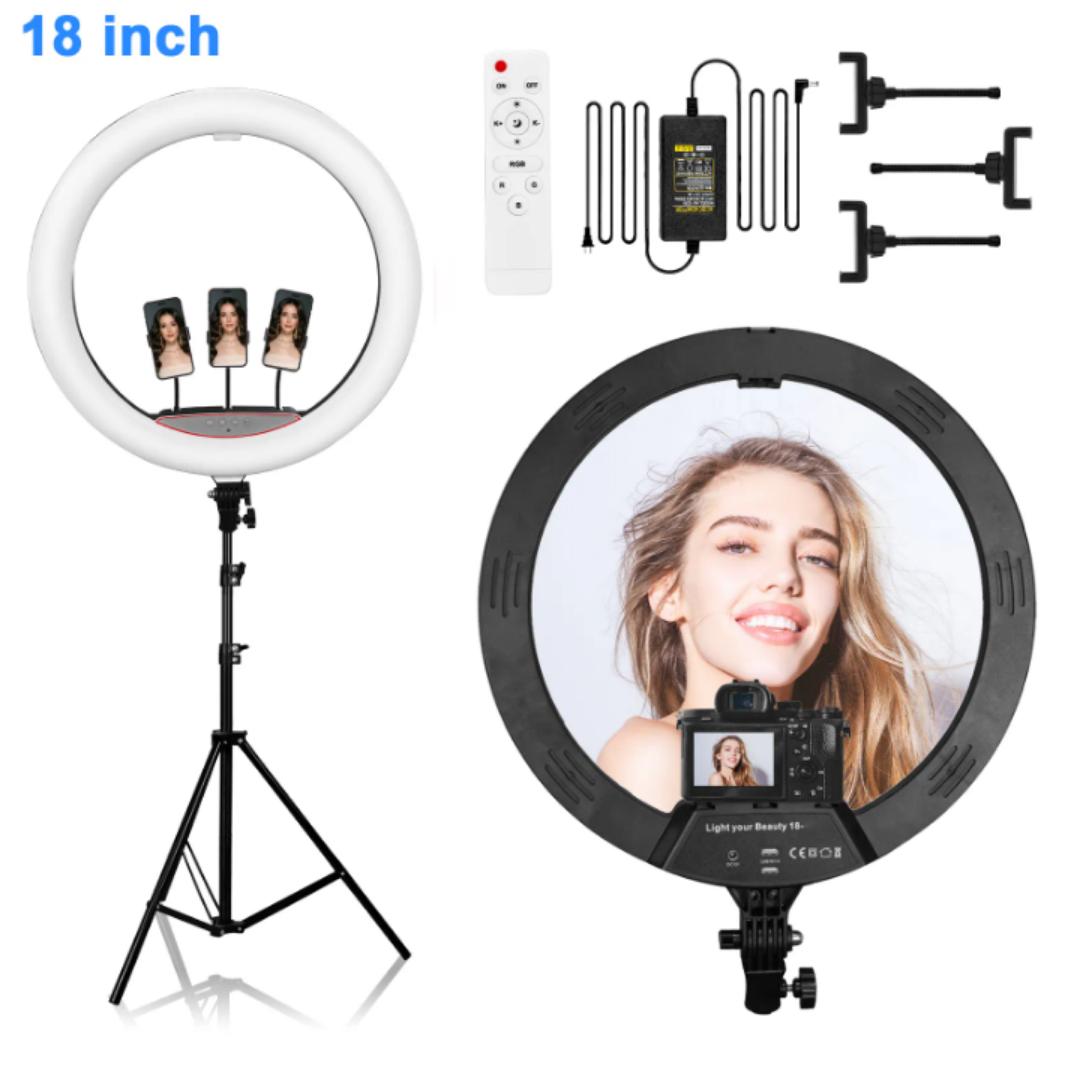 18 Inch ring light with Remote Control ,stand, phone holder Dimmable Live Video Makeup Ring Fill Light 18 inch ring light