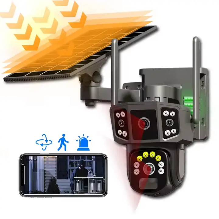 4G dual lens solar CCTV camera 4G Solar CCTV camera high quality CCTV camera Simcard with motion tracking, siren, two way Talking, live viewing, text notifications, full color videos waterproof