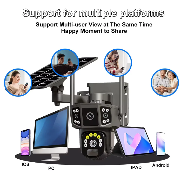 4G dual lens solar CCTV camera 4G Solar CCTV camera high quality CCTV camera Simcard with motion tracking, siren, two way Talking, live viewing, text notifications, full color videos waterproof