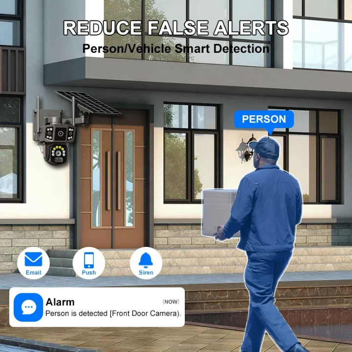 4G dual lens solar CCTV camera 4G Solar CCTV camera high quality CCTV camera Simcard with motion tracking, siren, two way Talking, live viewing, text notifications, full color videos waterproof