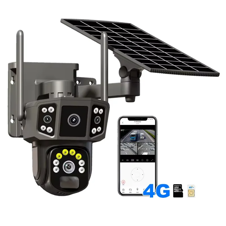 4G dual lens solar CCTV camera 4G Solar CCTV camera high quality CCTV camera Simcard with motion tracking, siren, two way Talking, live viewing, text notifications, full color videos waterproof