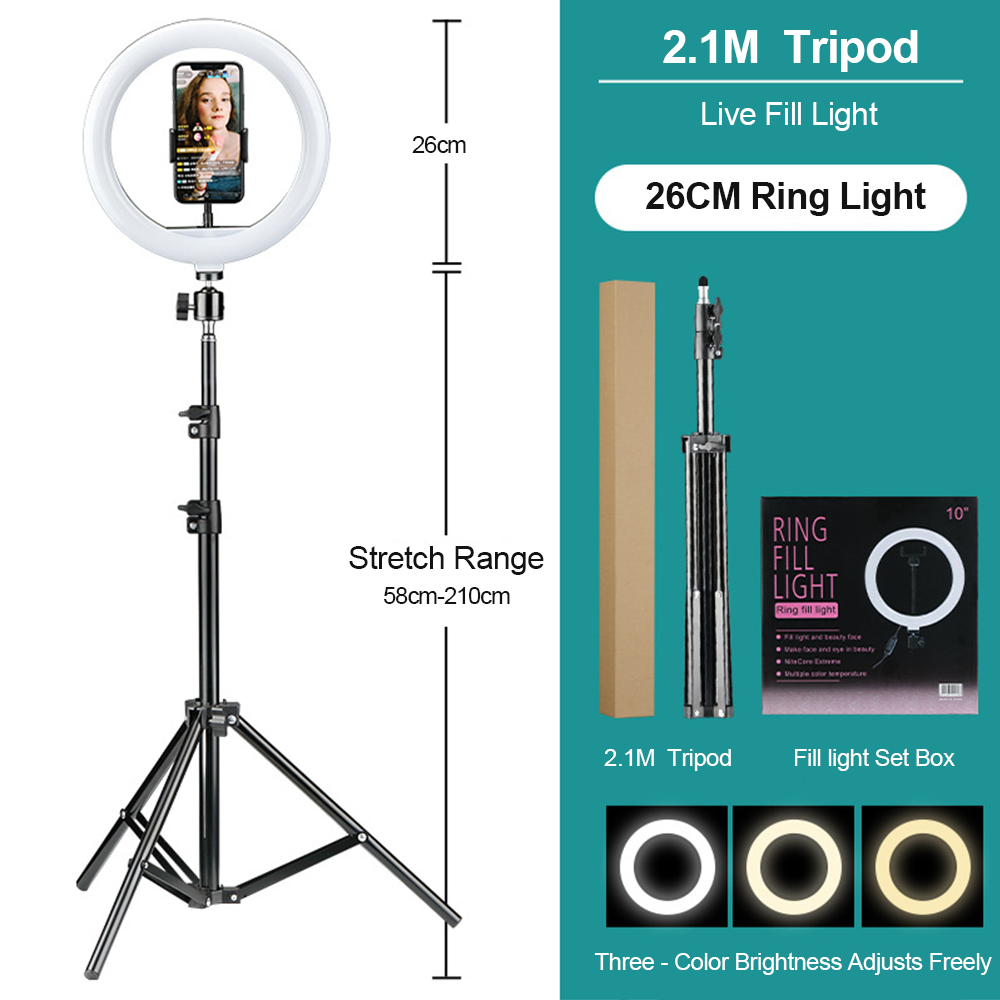 10 Inch Ring Light With 7ft (210CM) Tripod Stand for live streaming,make up application,vlogging,tiktok Ring Light with Stand and Phone Holder GerTong Selfie Ringlight with Tripod and Desk Stand