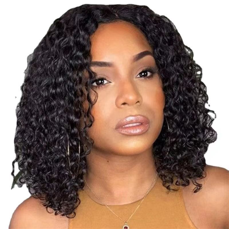 Wig Head Cover Fashionable Hot Selling Small Roll High Temperature Short Wig Black Mid Split Short Fluffy Chemical Fiber Head Cover