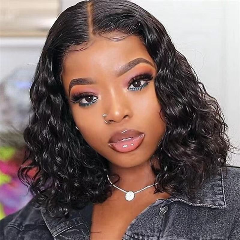 Wig Head Cover Fashionable Hot Selling Small Roll High Temperature Short Wig Black Mid Split Short Fluffy Chemical Fiber Head Cover