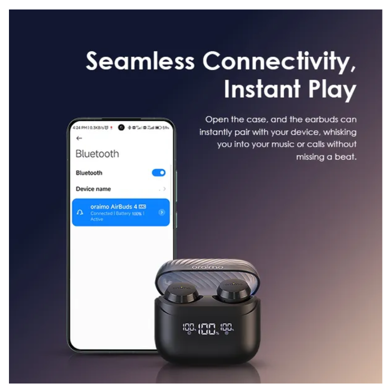 oraimo AirBuds 4 ENC True Wireless Earbuds with 38 hours playtime, IPX4 Waterproof & Sweatproof & powerful deeper bass