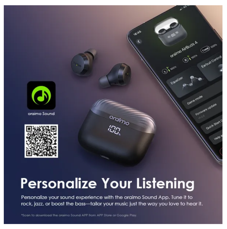 oraimo AirBuds 4 ENC True Wireless Earbuds with 38 hours playtime, IPX4 Waterproof & Sweatproof & powerful deeper bass