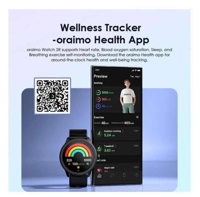 oraimo Watch 2R 1.39" TFT IP68 Smart Watch with  Bluetooth Call 7 Days Battery Life, 24 hour health monitoring and 1 year Warranty