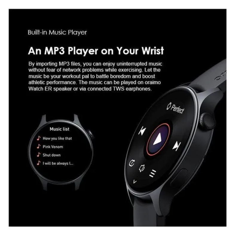 oraimo Watch ER 1.43'' AMOLED IP68 Smart Watch with Bluetooth Call,
7 Days Battery Life, 100+ Sports Modes & 24-hour Health Monitoring