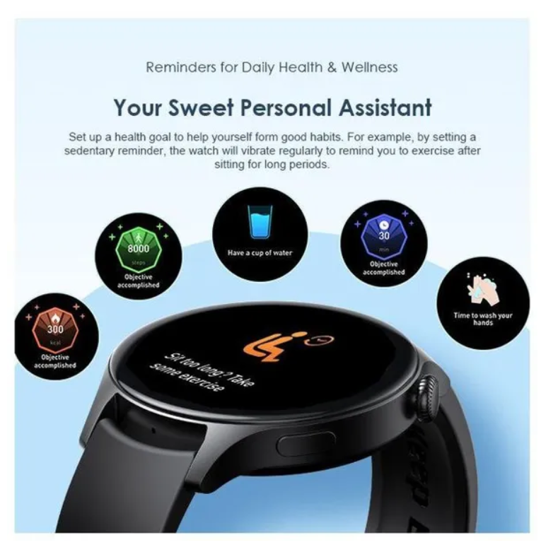 oraimo Watch ER 1.43'' AMOLED IP68 Smart Watch with Bluetooth Call,
7 Days Battery Life, 100+ Sports Modes & 24-hour Health Monitoring