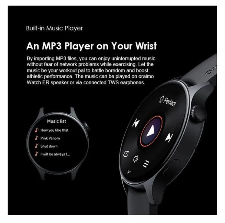 oraimo Watch ER 1.43'' AMOLED IP68 Smart Watch with Bluetooth Call,
7 Days Battery Life, 100+ Sports Modes & 24-hour Health Monitoring