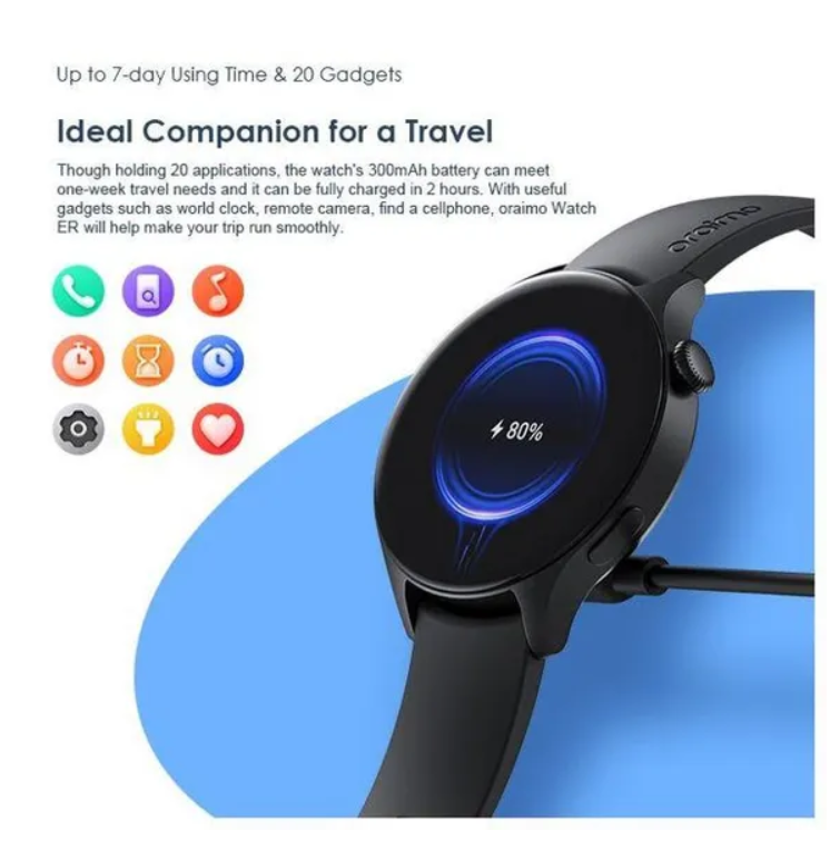 oraimo Watch ER 1.43'' AMOLED IP68 Smart Watch with Bluetooth Call,
7 Days Battery Life, 100+ Sports Modes & 24-hour Health Monitoring