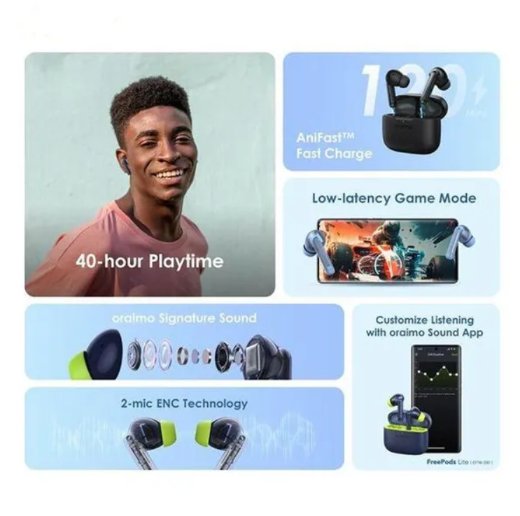 oraimo FreePods Lite ENC True Wireless Earbuds/ bluetooth earphones