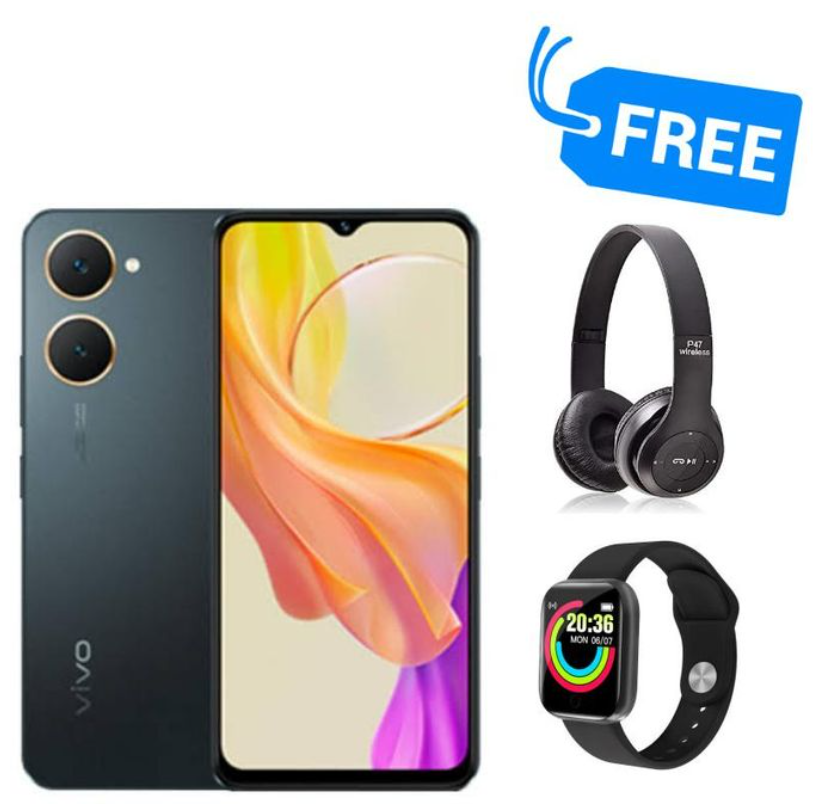 Vivo Y03,90HZ,6.65" INCHES,5000MAH 4GB RAM+ 124GB 64GB ROM)4G,13MP CAMERA,FREEPODS & SMART WATCH Androind Smartphone