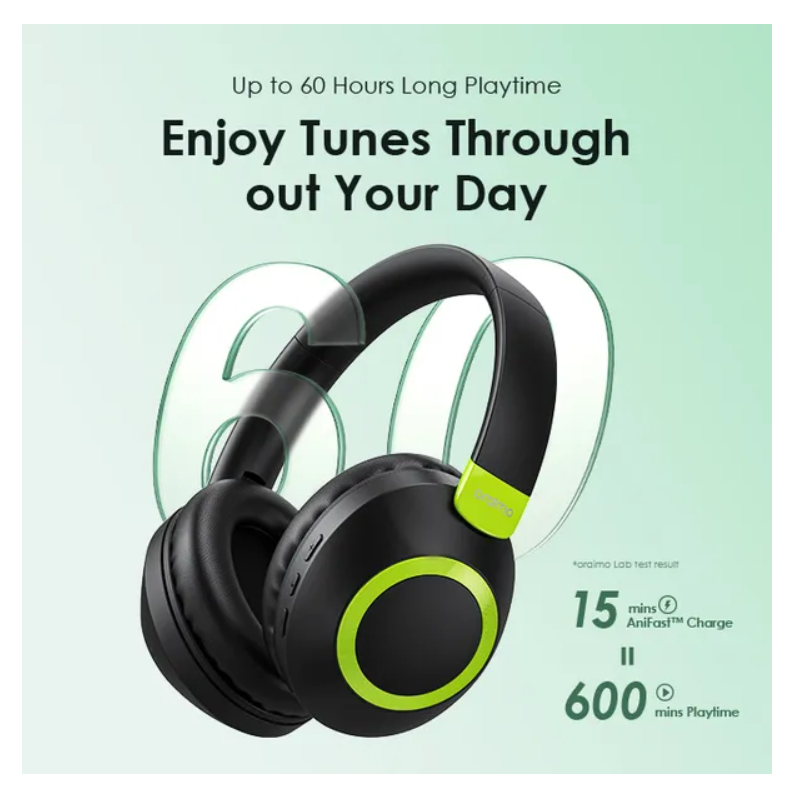 oraimo BoomPop 2 ENC Over-Ear Wireless Headphones with 60 hr playtime, ENC HD Voice in Calls & Dual-device Connectivity