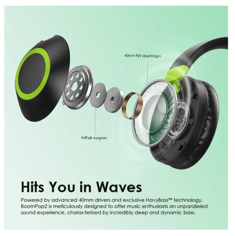 oraimo BoomPop 2 ENC Over-Ear Wireless Headphones with 60 hr playtime, ENC HD Voice in Calls & Dual-device Connectivity