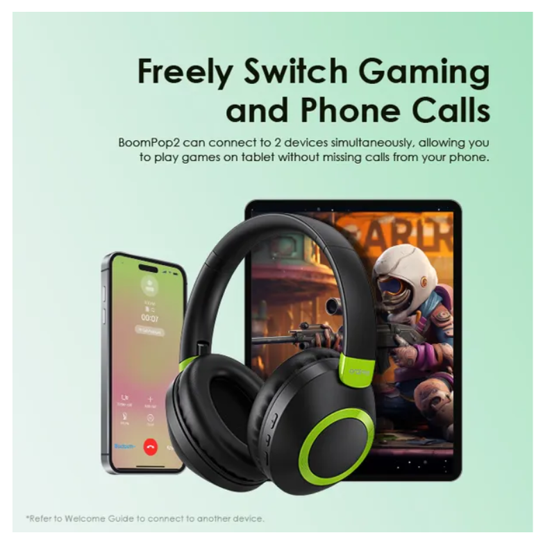 oraimo BoomPop 2 ENC Over-Ear Wireless Headphones with 60 hr playtime, ENC HD Voice in Calls & Dual-device Connectivity