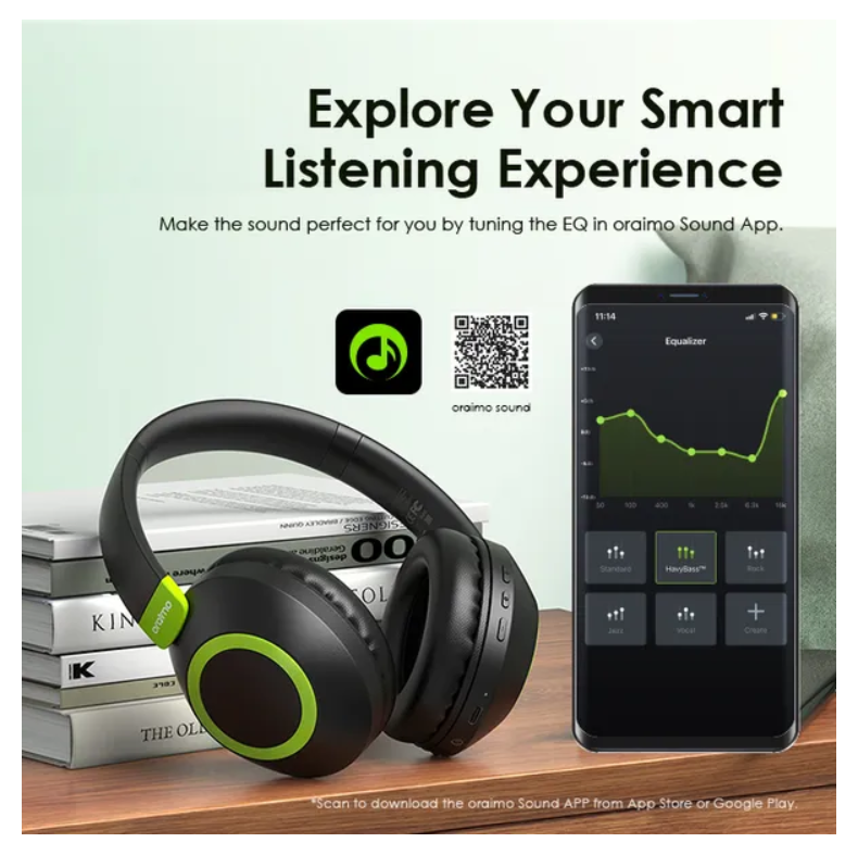 oraimo BoomPop 2 ENC Over-Ear Wireless Headphones with 60 hr playtime, ENC HD Voice in Calls & Dual-device Connectivity