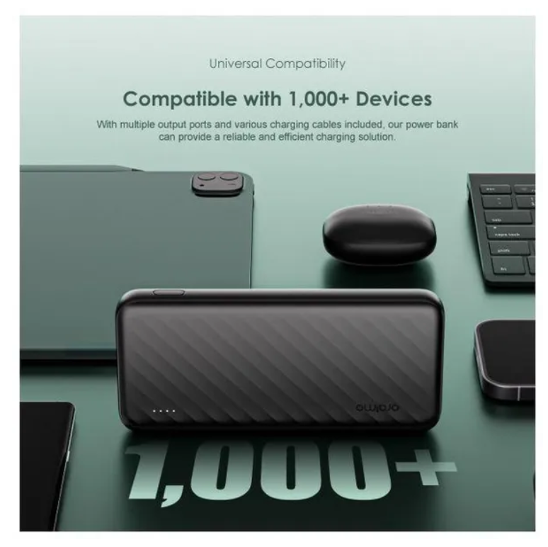oraimo Slice Link 10000mAh 12W Power Bank with 4 outputs & is widely Compatible