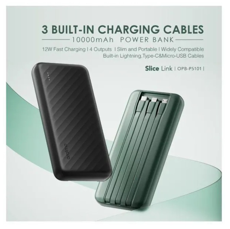 oraimo Slice Link 10000mAh 12W Power Bank with 4 outputs & is widely Compatible