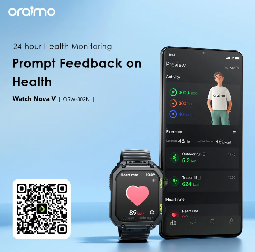 NEW ARRIVAL!! NEW ARRIVAL!! oraimo Watch Nova V 2.01" Tempered Glass Anti-scratch And Explosion-proof HD Video Watch Faces, Built in music player Smart Watch