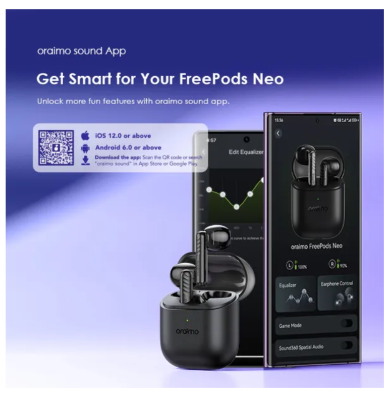oraimo FreePods Neo ENC 50-hr Long Playtime, Sound360 Spatial Audio True Wireless Bluetooth  Earbuds