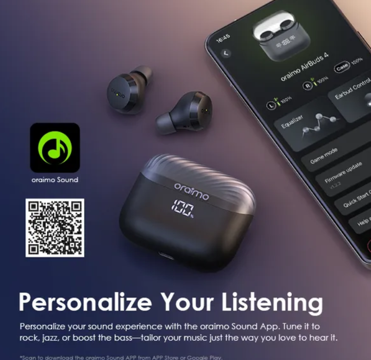 Oraimo AirBuds 4 Powerful Bass IPX7 Waterproof TWS True Wireless  Earbuds  - Earpho 38-Hr Long Playtimenes Black