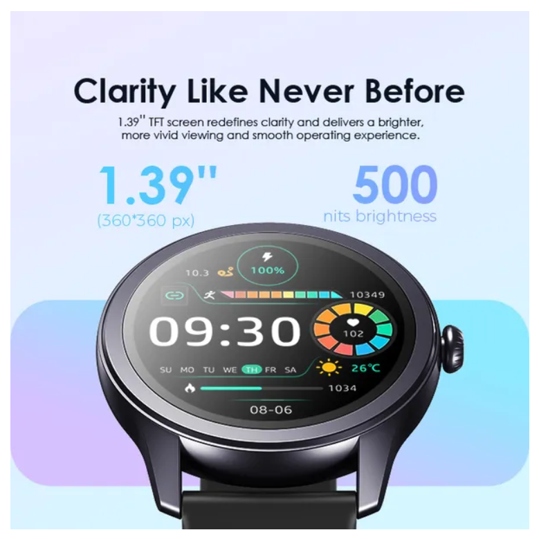 oraimo Watch 2R 1.39" TFT IP68  with Bluetooth Call 7 Days Battery Life ,24-hour Health Monitoring Smart Watch