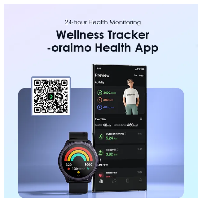 oraimo Watch 2R 1.39" TFT IP68  with Bluetooth Call 7 Days Battery Life ,24-hour Health Monitoring Smart Watch