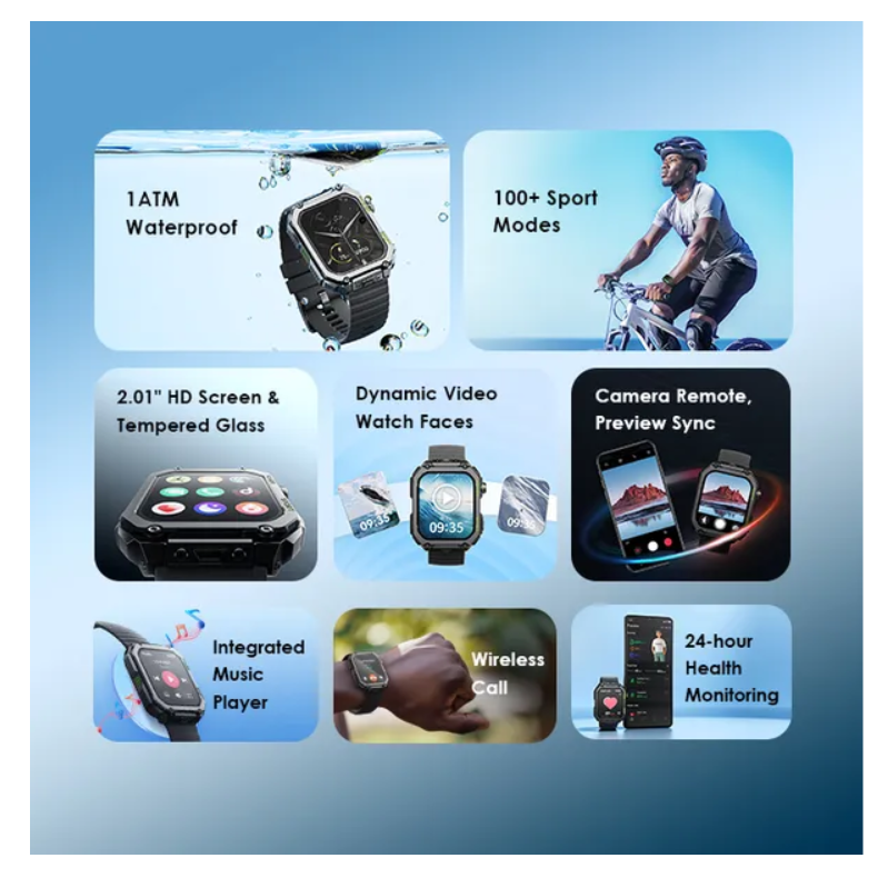 oraimo Watch Nova V 2.01" HD Video Watch Faces with tampered glass & Built-in Music Player Smart Watch