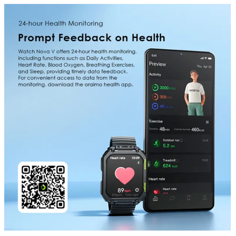 oraimo Watch Nova V 2.01" HD Video Watch Faces with tampered glass & Built-in Music Player Smart Watch