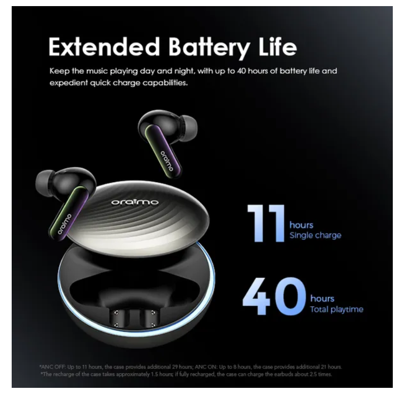 NEW ARRIVAL!! NEW ARRIVAL!! oraimo SpaceBuds Hybrid ANC True Wireless Earbuds Customized Voice Prompt, 40-Hr Long Playtime, 50dB Hybrid ANC Noise Cancellation & Personalized Lighting Effect