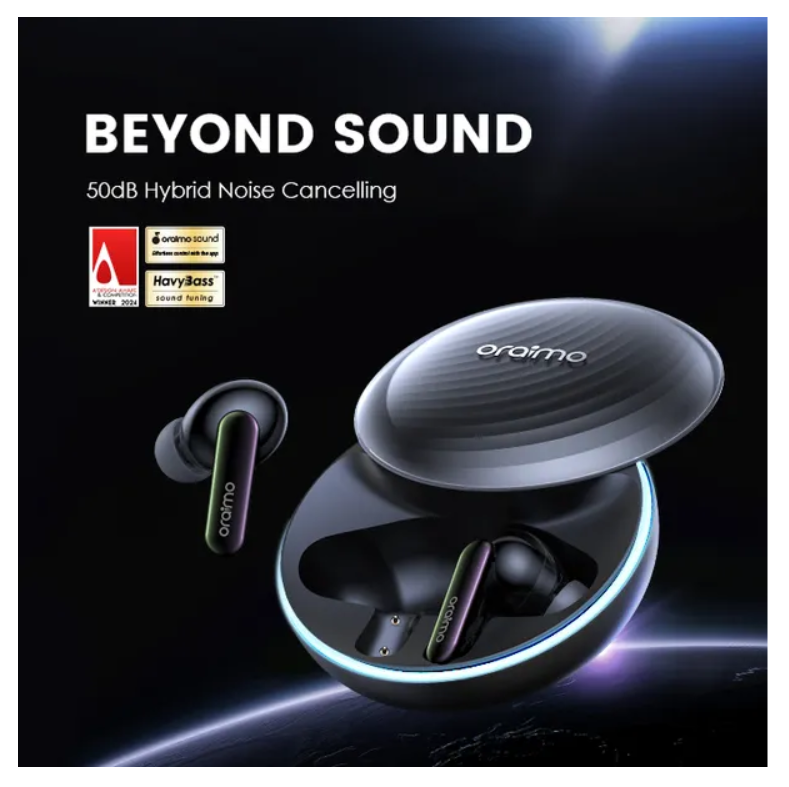 OFFER!! OFFER!! oraimo SpaceBuds Hybrid ANC True Wireless Earbuds Customized Voice Prompt,  50dB Hybrid ANC Noise Cancellation,  40-Hr Long Playtime & Personalized Lighting Effect with a GIFT