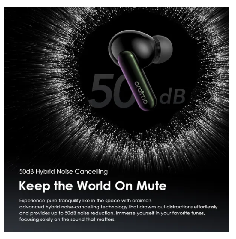 OFFER!! OFFER!! oraimo SpaceBuds Hybrid ANC True Wireless Earbuds Customized Voice Prompt,  50dB Hybrid ANC Noise Cancellation,  40-Hr Long Playtime & Personalized Lighting Effect with a GIFT