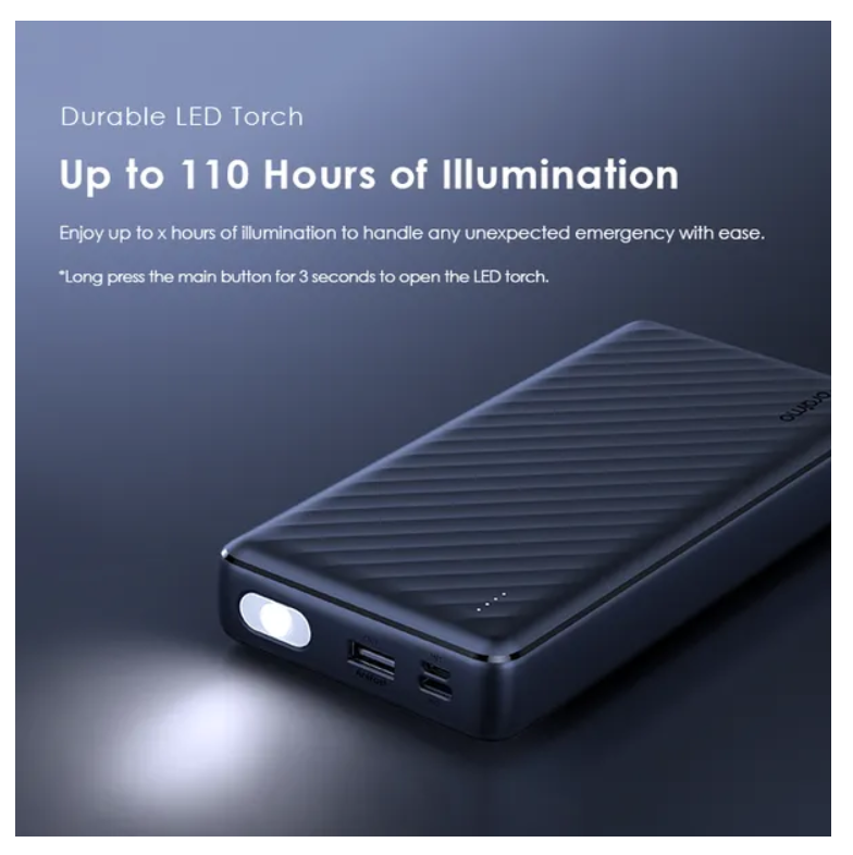 oraimo Traveler Link 20,  4 Built-in Charging &Recharging Cables LED Torch 20000mAh 12W -2.4 fast charging Power Bank