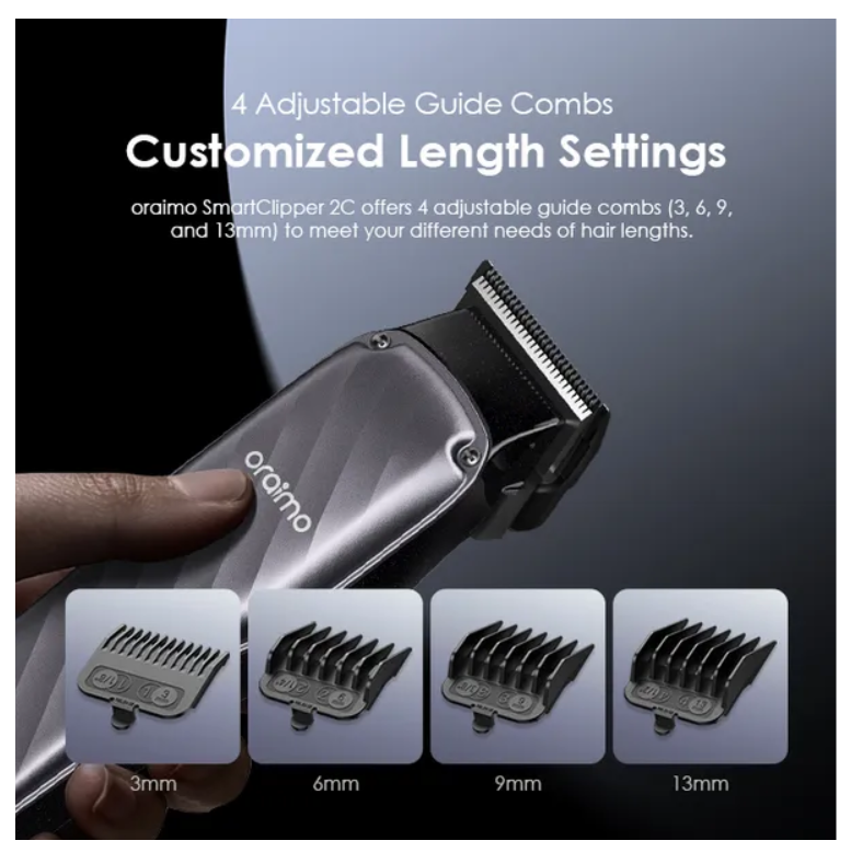 oraimo SmartClipper 2C Professional Hair Clipper with 4 guided combs Adjustable to Zero Gap for Precise Hair-cutting.