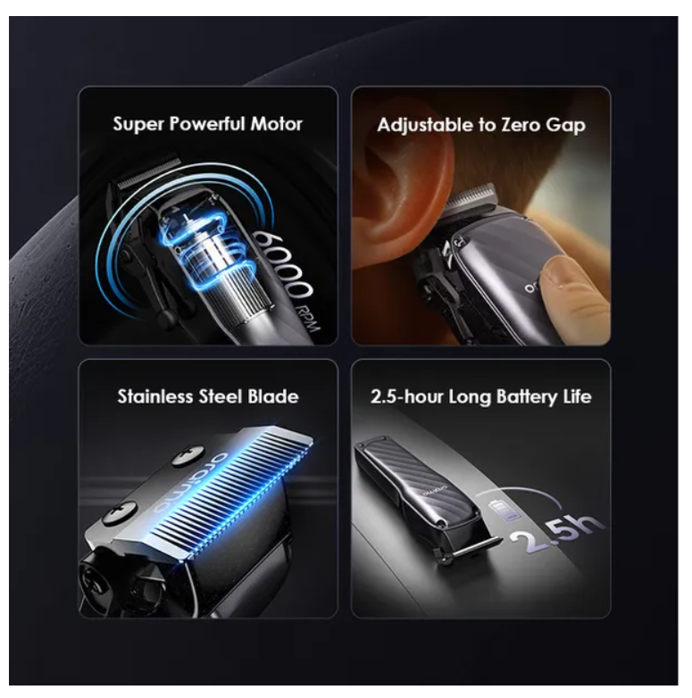 oraimo SmartClipper 2C Professional Hair Clipper with 4 guided combs Adjustable to Zero Gap for Precise Hair-cutting.