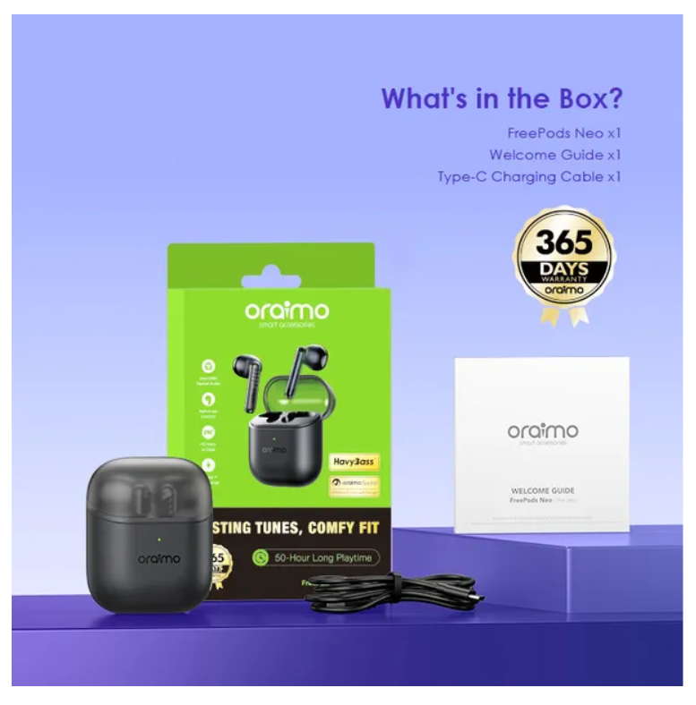 oraimo FreePods Neo Half In-Ear True Wireless Earbuds + FREE EARPHONE = Bluetooth Earphones earpods