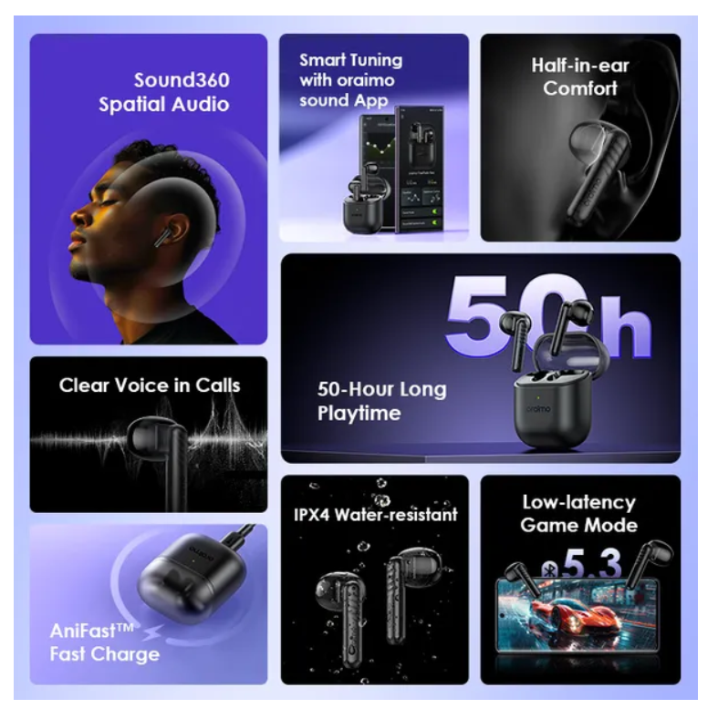 oraimo FreePods Neo Half In-Ear True Wireless Earbuds + FREE EARPHONE = Bluetooth Earphones earpods