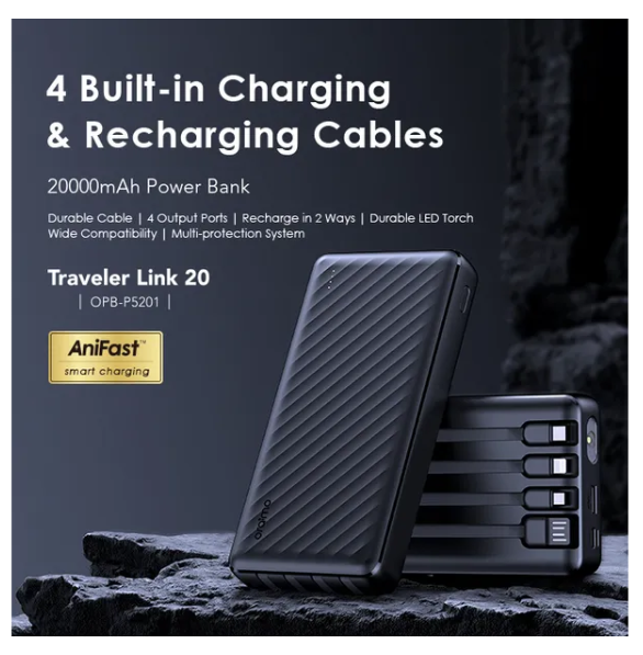 Oraimo Traveler Link 20 20000mAh 12W Power Bank + Free dual Charging CABLE