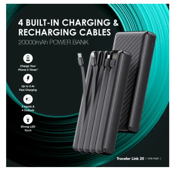 Oraimo Traveler Link 20 20000mAh 12W Power Bank + Free dual Charging CABLE