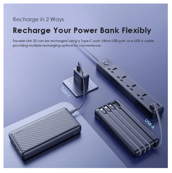 Oraimo Traveler Link 20 20000mAh 12W Power Bank + Free dual Charging CABLE