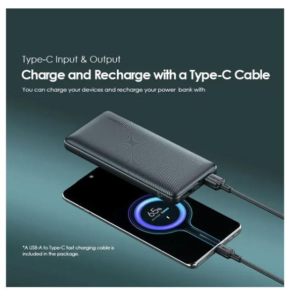 oraimo Toast 15 Flash 10000mAh 15W Type-C IN & OUT  Up to 3X Faster Charging Power Bank