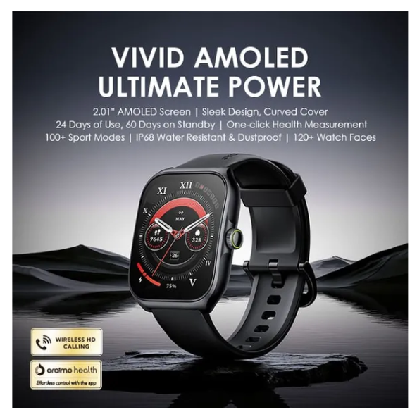 oraimo Watch Nova AM 2.01" AMOLED Screen Curved Cover Smart Watch