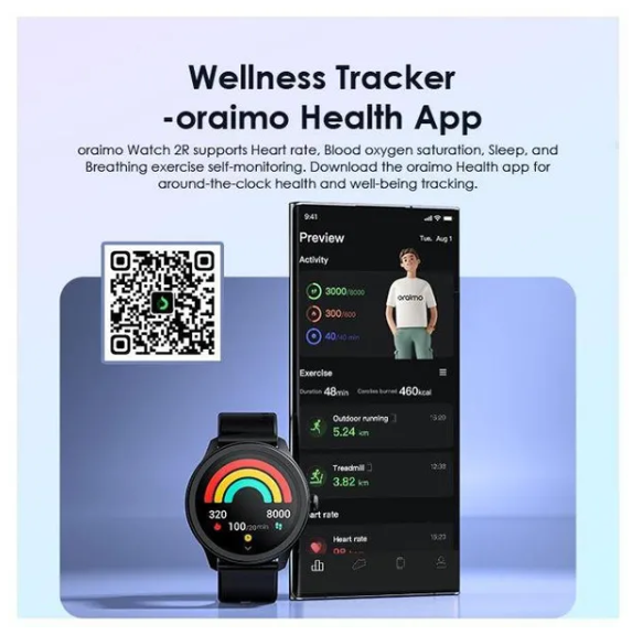 oraimo Watch 2R 1.39" TFT IP68 Smart Watch & 10000mAh 12W Power Bank Combo