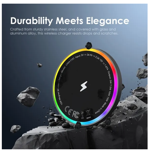 oraimo PowerDock 15W Magnetic Wireless Charging Pad with 60W 1-meter Type-C Charging Cable for Uninterrupted Power