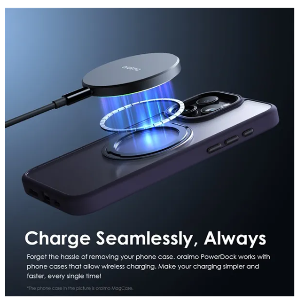oraimo PowerDock 15W Magnetic Wireless Charging Pad with 60W 1-meter Type-C Charging Cable for Uninterrupted Power