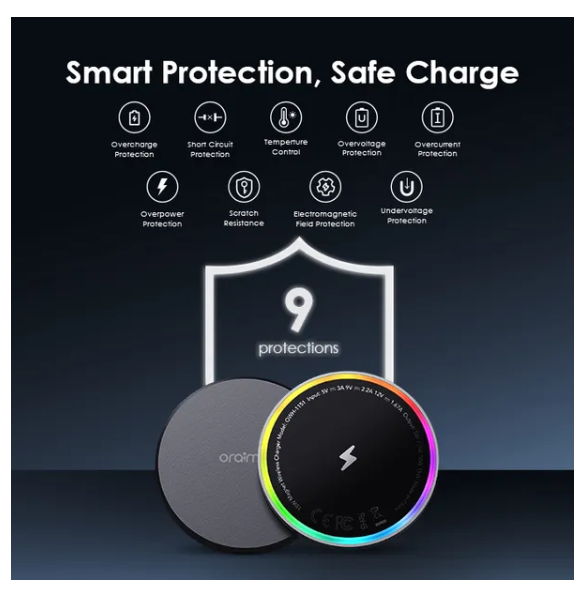 oraimo PowerDock 15W Magnetic Wireless Charging Pad with 60W 1-meter Type-C Charging Cable for Uninterrupted Power