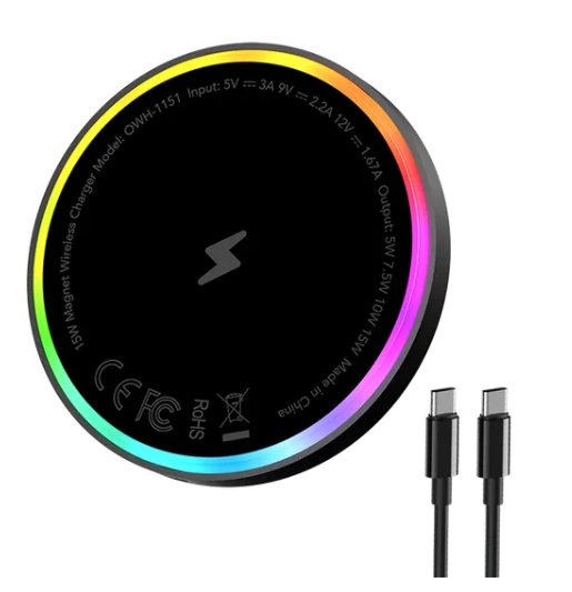 oraimo PowerDock 15W Magnetic Wireless Charging Pad with 60W 1-meter Type-C Charging Cable for Uninterrupted Power