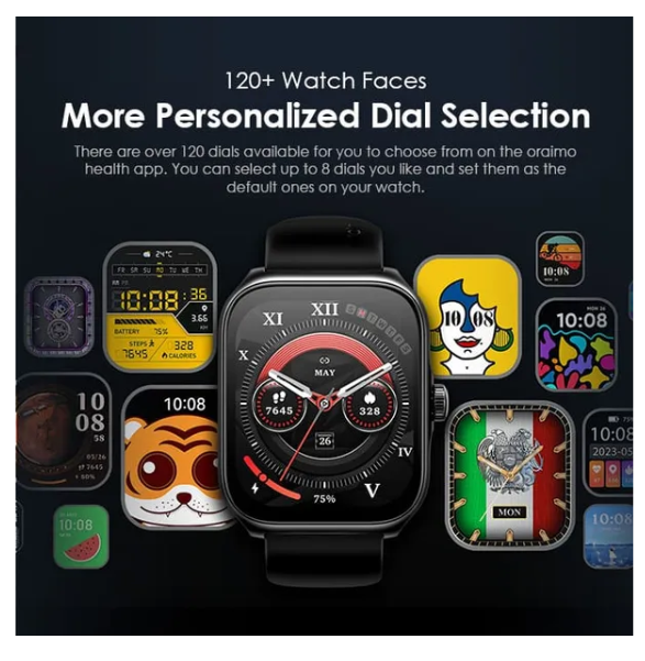 Oraimo Watch Nova AM 2.01" AMOLED Screen Curved Cover  IP68 Dust & Water Resistance* with 24 Days of Use, 60 Days on Standby Smart Watch